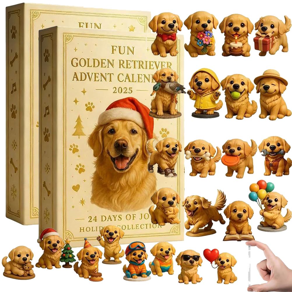 Calendario Avvento Golden Retriever 2025 | 24 Ornamenti In Acrilico 2D Da Collezione | Conto Alla Rovescia Natalizio Per Amanti Dei Cani