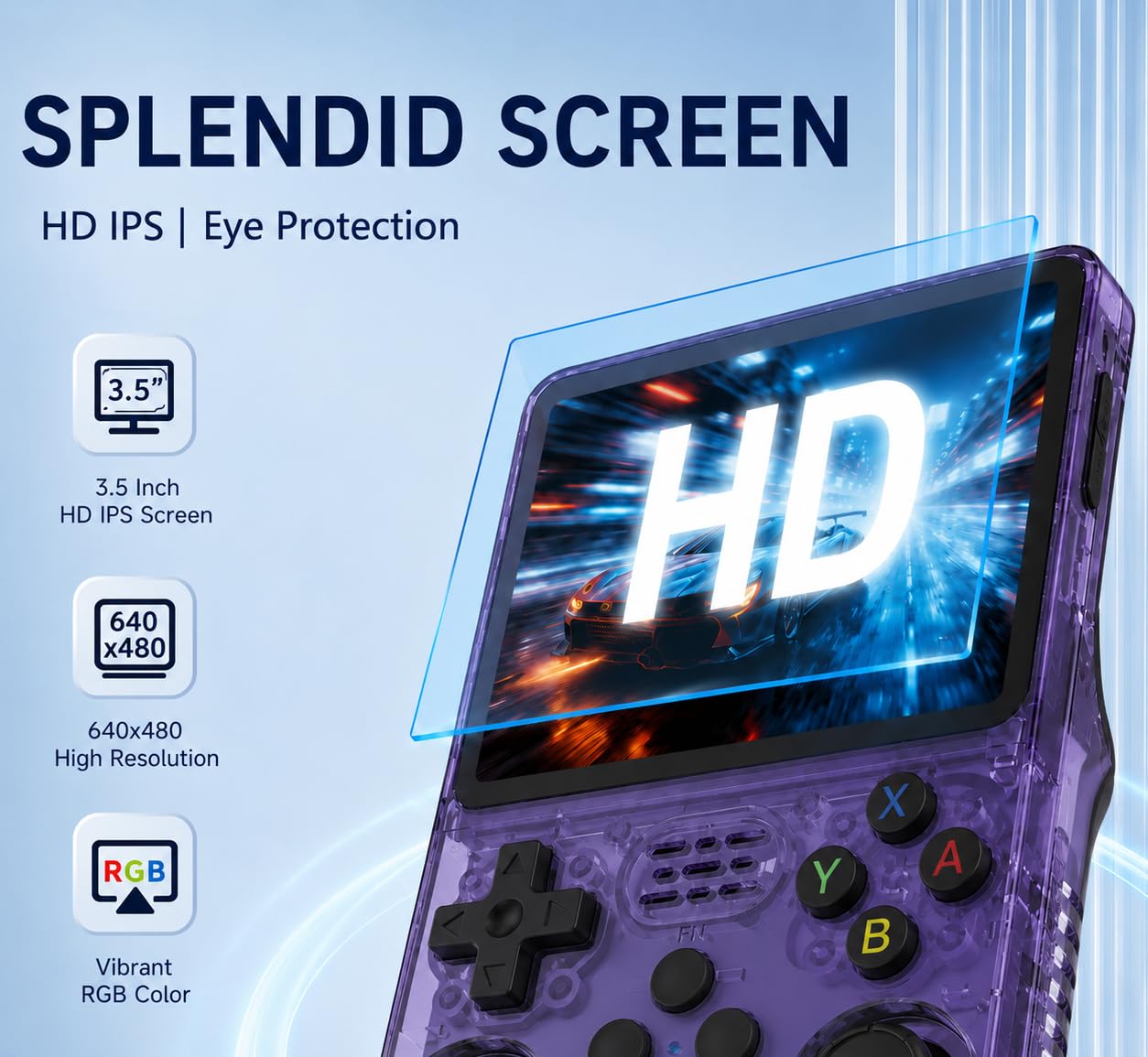 Whatsko R36S Console, Console Portatile 128 GB, Sistema RK3326 Arkos, oltre 40.000 Giochi, schermo da 3,5 Pollici, Console di Gioco Portatile per Adolescenti (Viola)