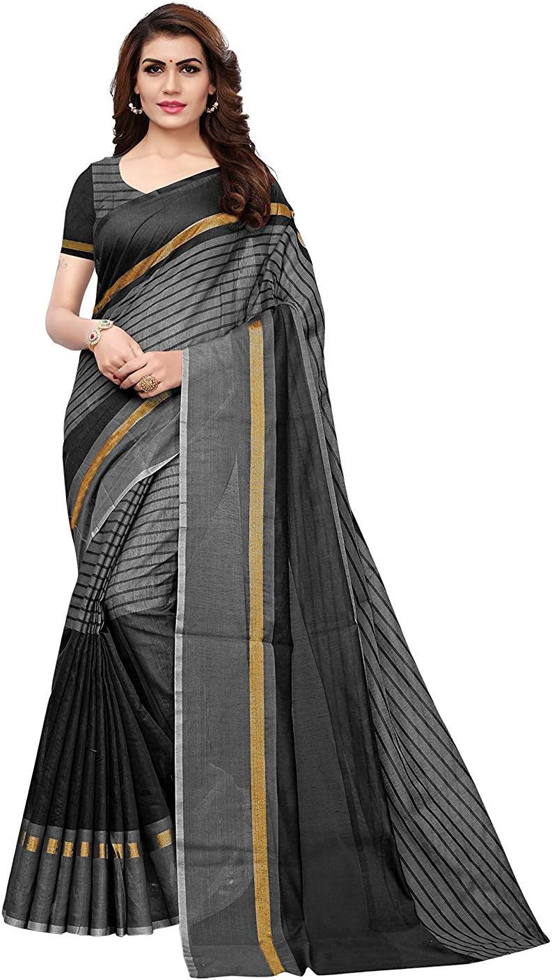 Navabi Export Women's Velvet Saree With Blouse Piece (Black)