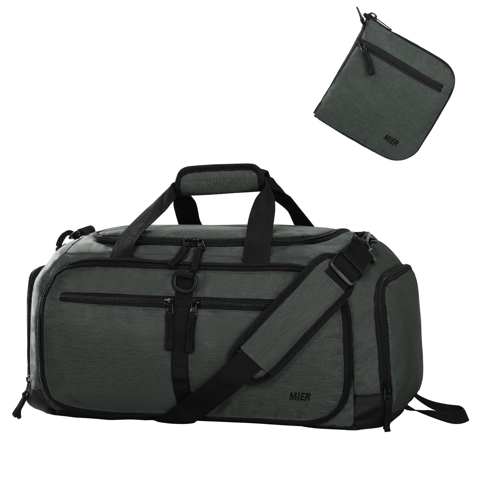 Foldable Duffle Bag with Shoe Compartment 50L Travel Duffel Bags for Men Women Packable Overnight Bag for Camping Gym Weekender, Green Gray, 50L, Foldable Travel Duffle Bag With Shoe Compartment-image-32