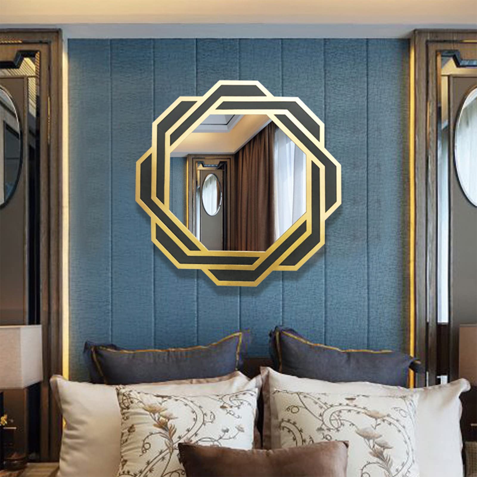 Dekorative Wandspiegel,Geometrischer Metall Spiegel Sunburst Wandspiegel,Wandspiegel Hängender Akzentspiegel für Schlafzimmer Schränke Wohnzimmer Dekor