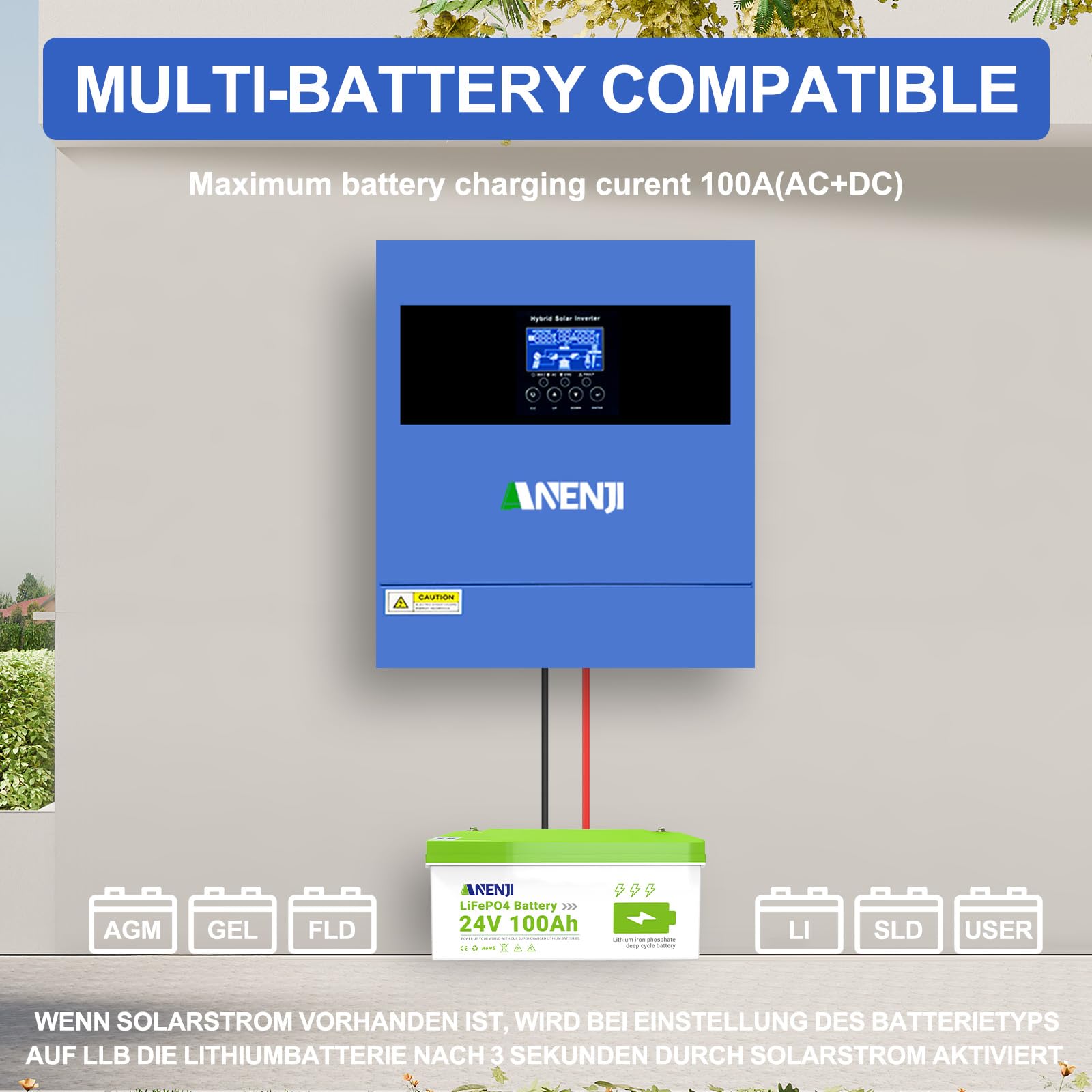 4200W Solar Hybrid Wechselrichter 24V netzunabhängiger Reiner Sinus-Wechselrichter DC auf 220V/230V AC mit 100A MPPT Solarregler Max. PV-Eingang 500V,Arbeit mit 24V Lithium Batterien