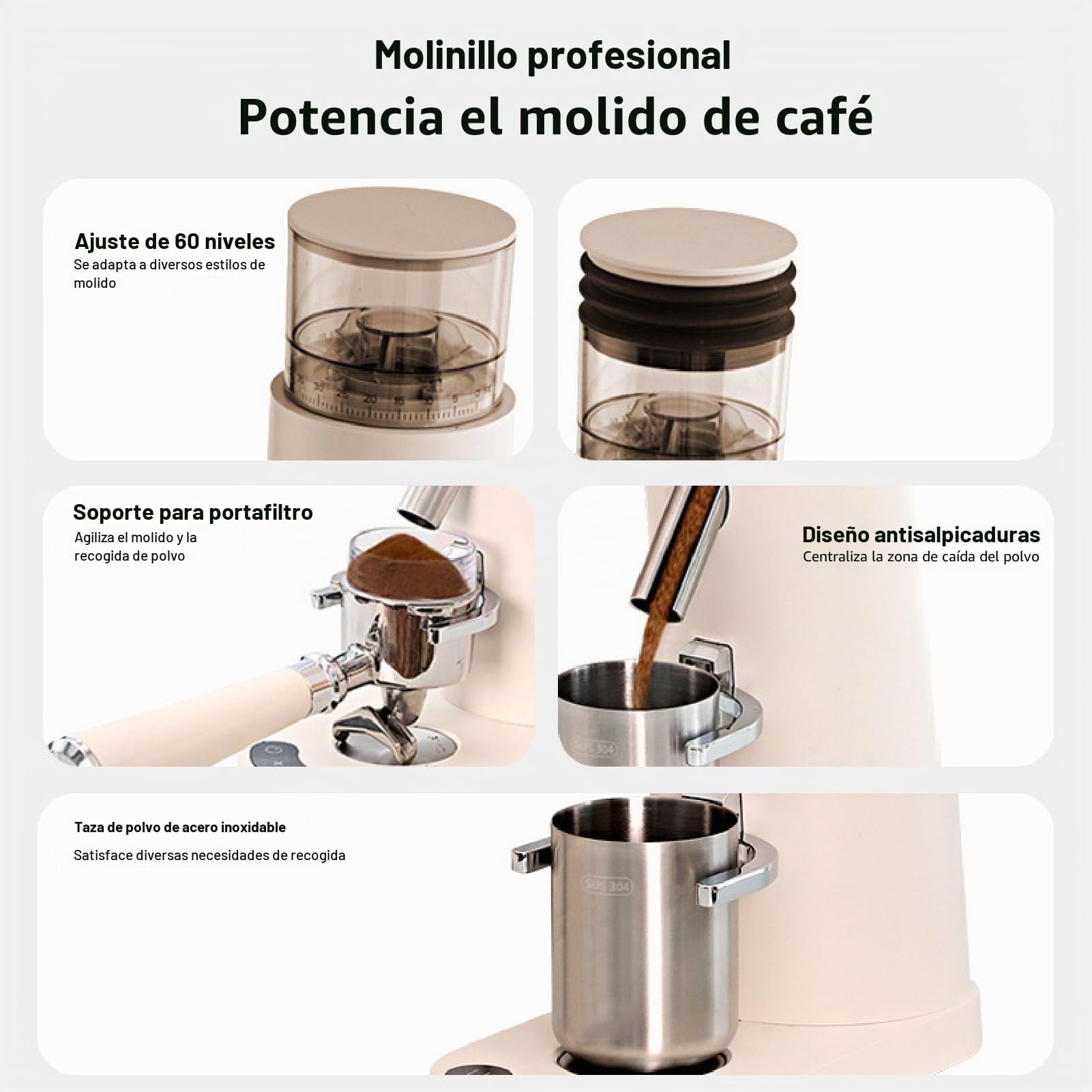 Dpofirs Molinillo de café de Burr, Molinillo de café de Dosis Individual Eléctrica, con 60 Configuraciones de Rutina, 80 G de Capacidad, Soporte de Portafiltro para Espresso Goteo Francés (685