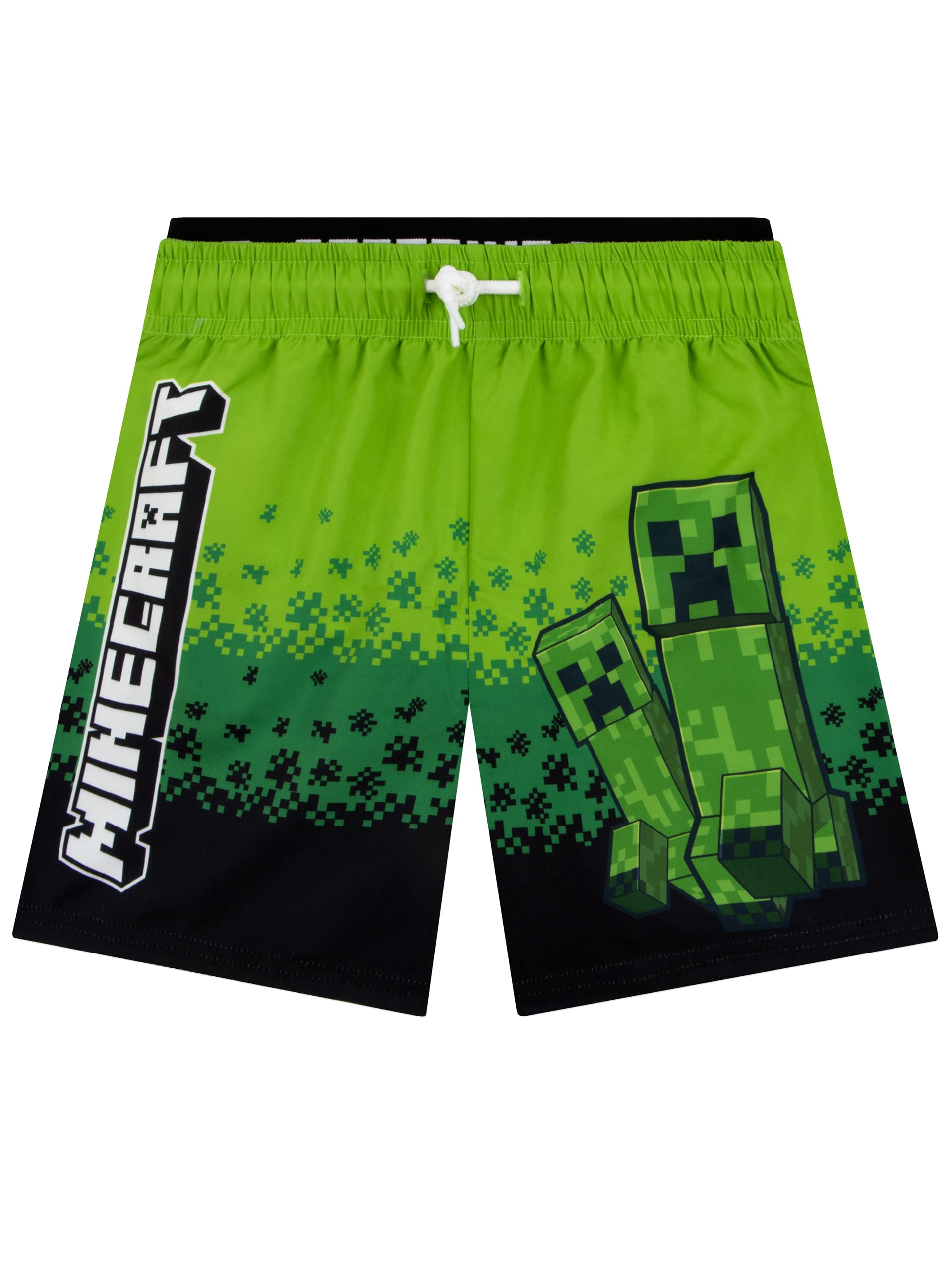 Minecraft Boys Green Swim Shorts, Creeper Swimming Trunks, Swimming Shorts, Gaming Kids Swimwear, 7-8 Years