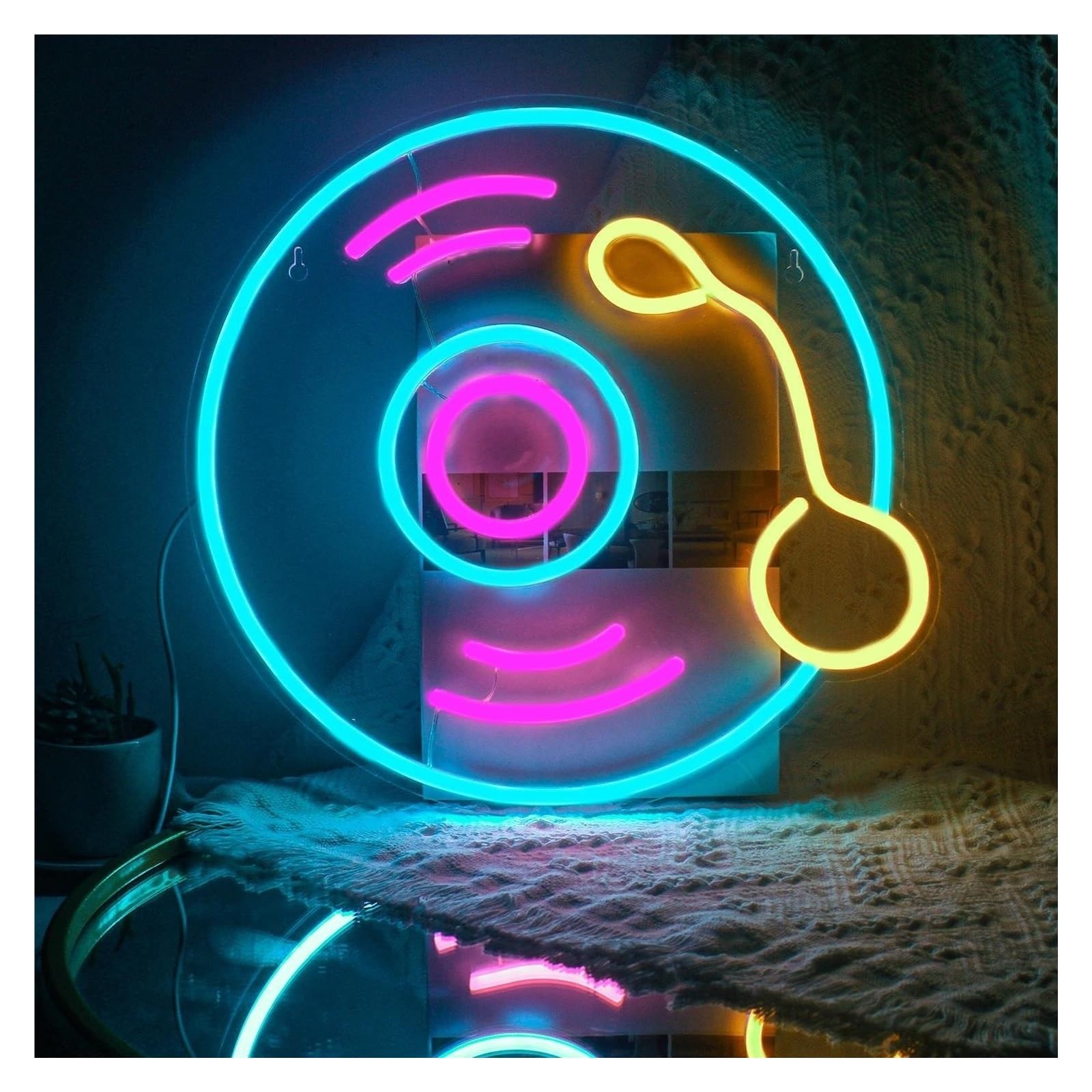 SHOUXI Sign Lamp DJ Records Neon Signs, USB Powered Music Neon Lights Suitable for Club Bistro Window Decor 30cmx34cm(B)