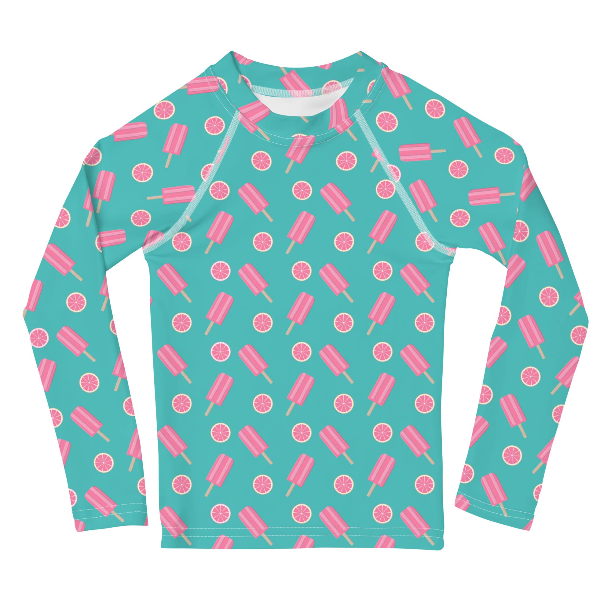 Rashguard Kinder Mädchen, Langarm, Badeshirt, Schwimmshirt, Sonnenschutz, Badebekleidung, Schnelltrocknend, UPF 50+, Rash Top mit Print, Rash Guard Shirt, UV Shutz, Pink Icecream, 92-128 cm