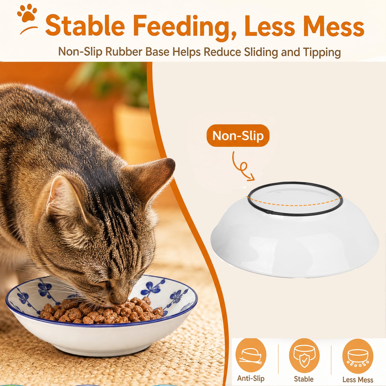 Katzennäpfe für Indoor-Katzen, rutschfeste Silikonunterseite, 14 cm, Katzenfutternapf, geneigt, Schnurrhaarfreundlich, Katzennäpfe - 6 bunte Katzenfutterschrauben-Set für die tägliche Katzenfütterung,