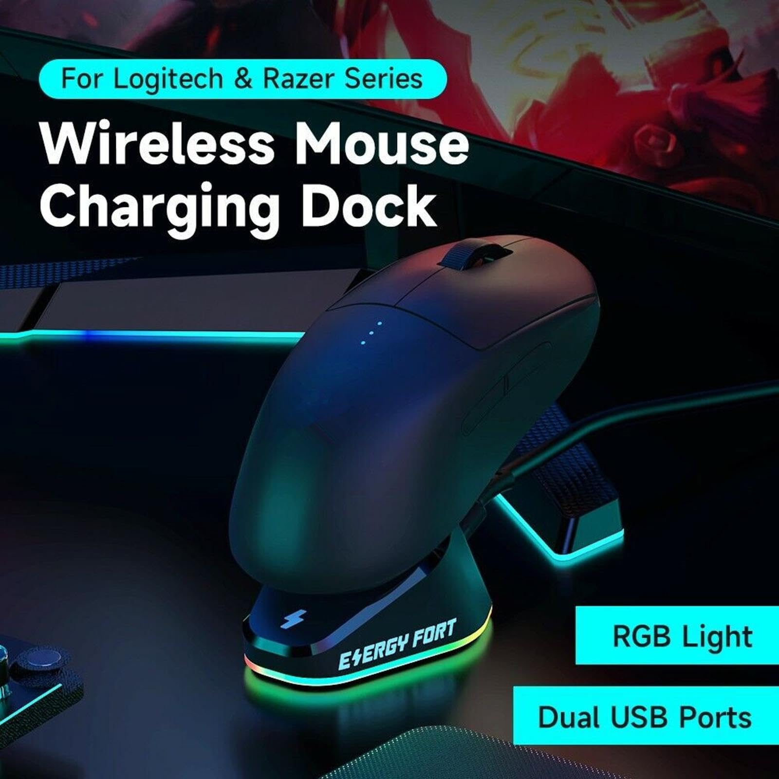 Dock di ricarica per mouse wireless con cavo di ricarica USB per caricabatterie Logitech G Pro X RGB per Razer DeathAdder V2 Pro