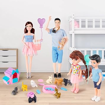 Hamile Bebek Karn nda Bebek Var Aile Bebekler Evcil Hayvan Dahil 6 Ki ilik Set Baba Hamile Anne 2  ocuk Erkek Bebek ve Bebek Annenin Karn nda 43 Par a Aksesuarlarla 3-12 Ya  K z Erkek  ocuk Hediye