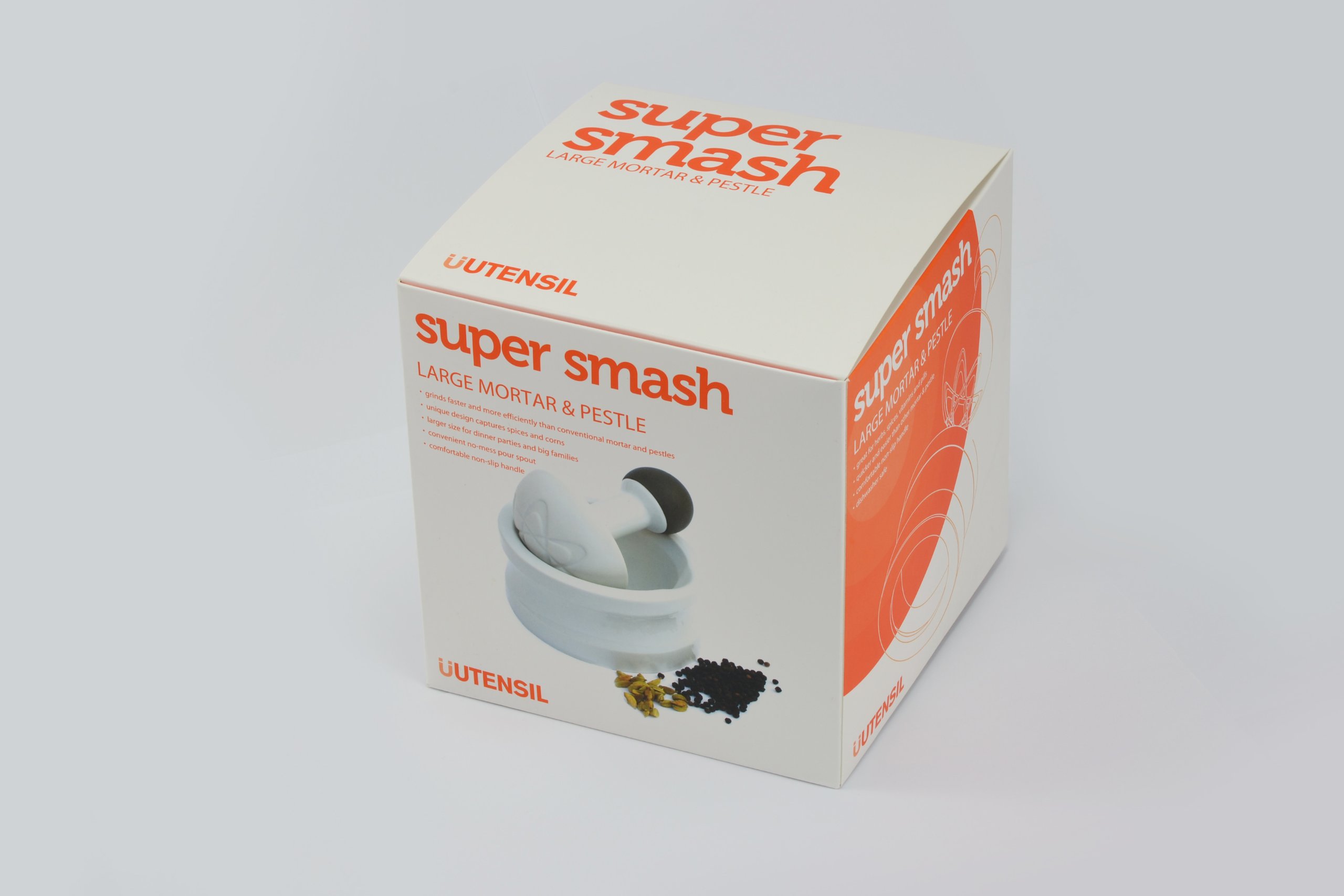 üutensil Super Smash Mörser und Stößel, Keramik, groß, Weiß/ Grau