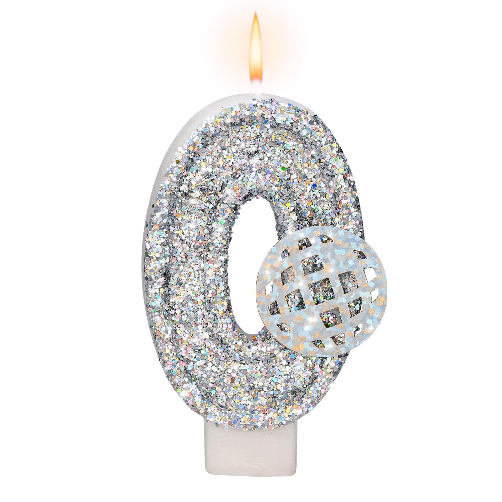 Velas de cumpleaños, vela número 0 para pastel de cumpleaños, velas de cumpleaños con bola de discoteca holográfica de colores, vela láser grande de 8 cm para decoración de fiestas temáticas