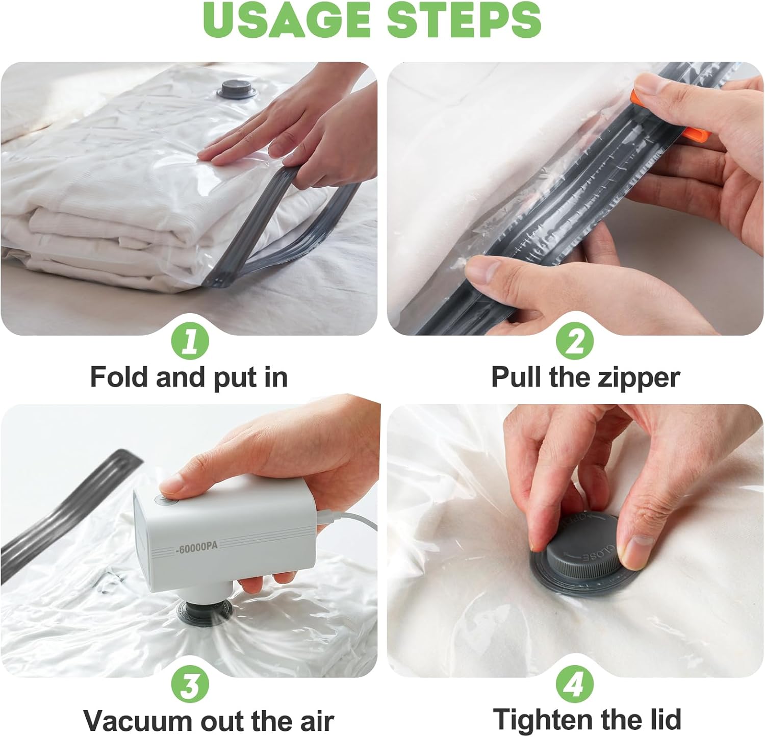 Mapambo Vacuum Storage Bags with -60000Pa USB Pump, 15 Pack Vacuum Seal Bags for Clothing Travel in 3 Sizes, Travel Vacuum Bags with Pump, Saving up to 80% of Luggage Space (15 Combo Size) - Image 9