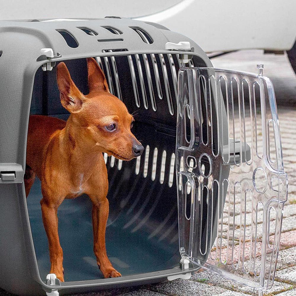 Ferplast Transportín Gato, Transportín Perro Pequeño y Gatos de hasta 8 Kg, Puerta Transparente Antigolpes, Ranuras de Ventilación, 37 x 57 x h 33 cm, Transportín Mascotas Rígido Jet 20, Gris