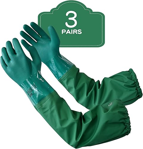 PACIFIC PPE 3 pares de guantes de goma de 26 pulgadas, resistentes a los productos químicos, guantes impermeables extralargos con forro de algodón,