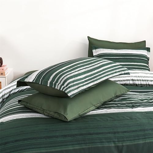 Miniatura 7 de KAKIJUMN - Juego completo de edredón y sábanas de 5 piezas en una bolsa, para todas las estaciones, de microfibra suave, diseño de rayas y retazos