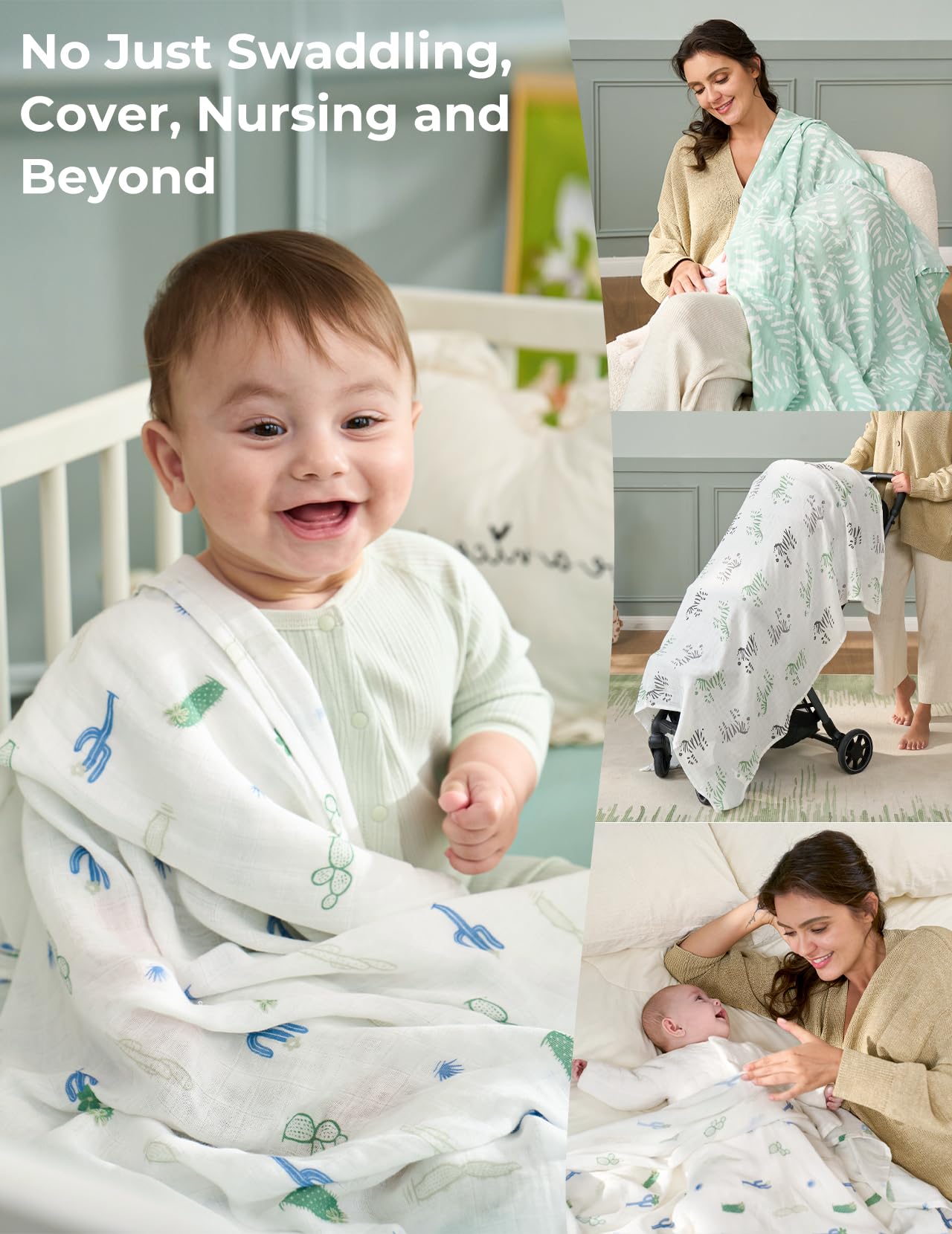 Momcozy Muslin Best Wishes Swaddle Blankets, Ultra Soft Neutral Registry Essentials, Jungle Trails & Wild Pals, Breathable Large 47'' x 47'' Newborn Boys Girls Receiving Blanket