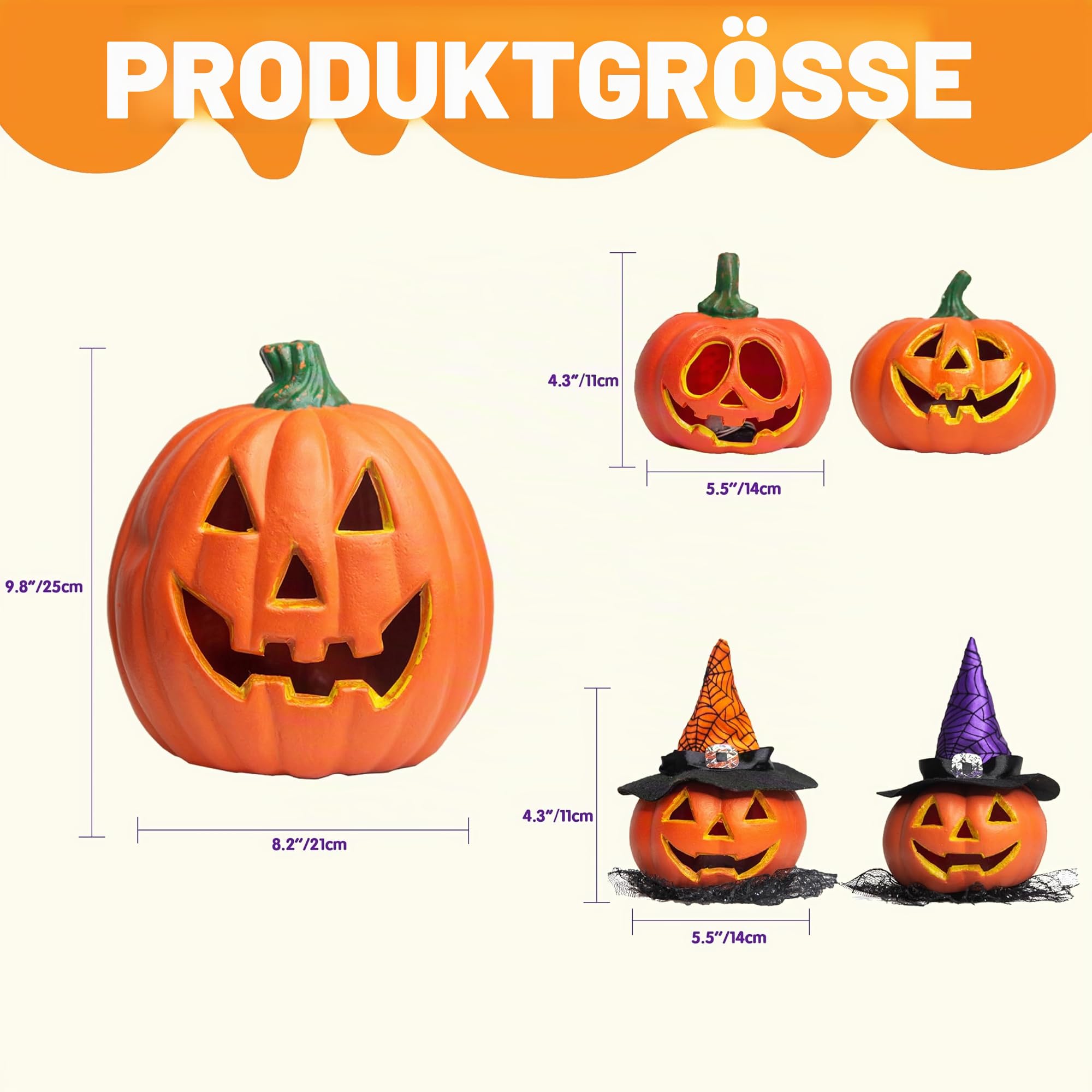 JOYIN 5 Stück Leuchtende Halloween Kürbis Deko, LED-Licht Dekorationen für drinnen und draußen, Halloween Tischdeko aus Kunststoff für Halloween-Partys, Gastgeschenke