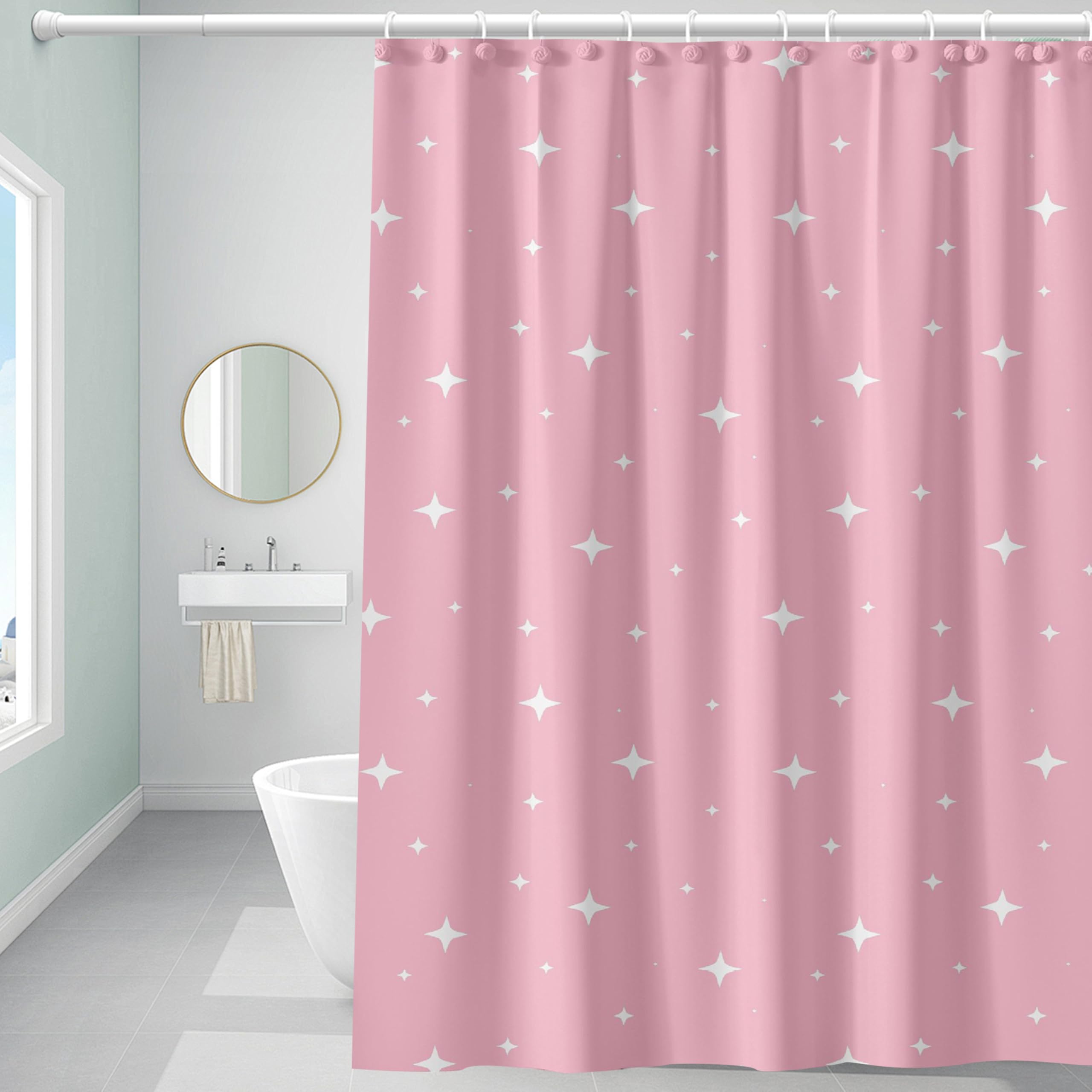 Rideau de douche motifs étoiles roses pour baignoire familiale