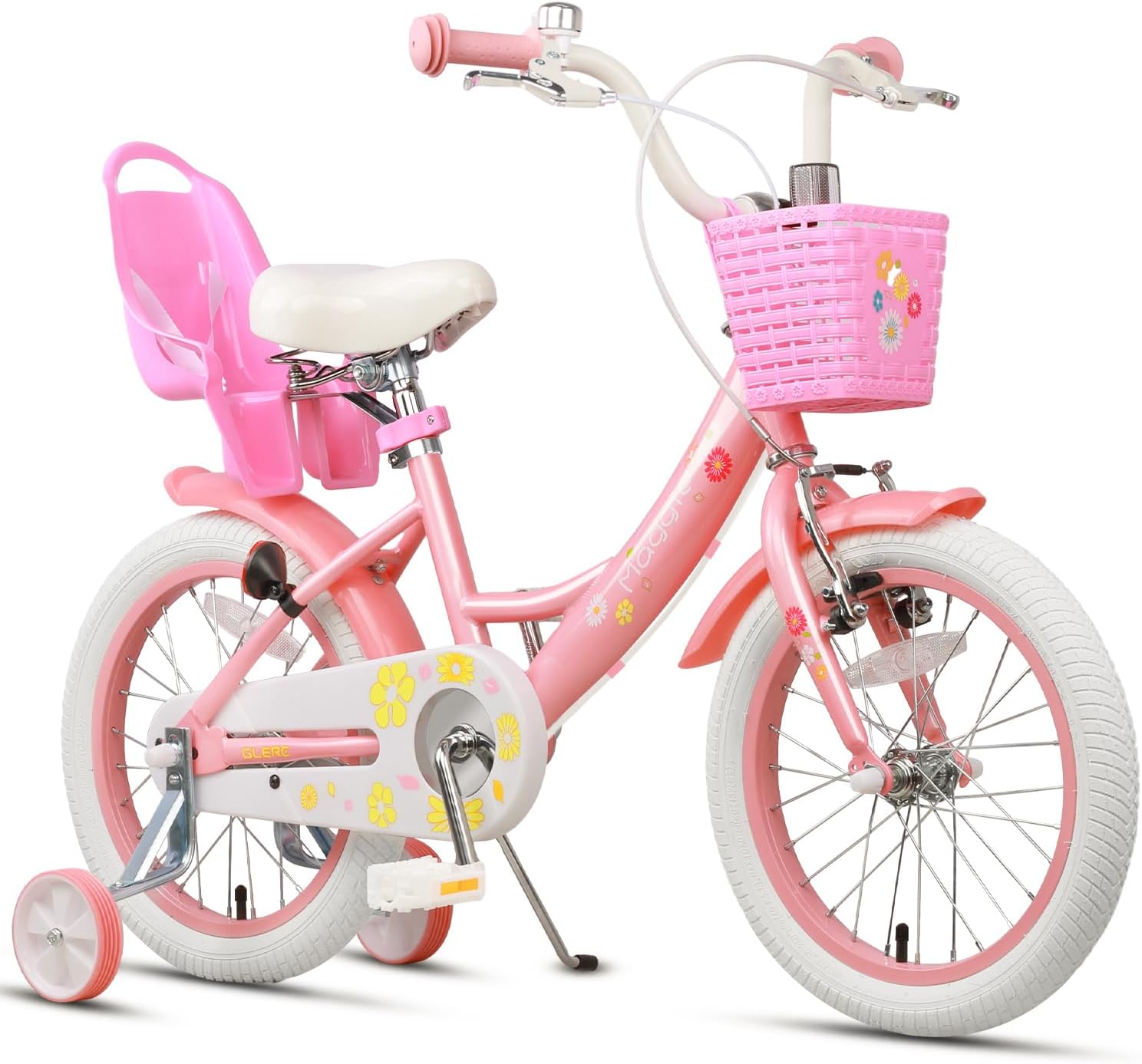GlercMaggie 12 14 16 20 Inch Bike Ages for 1-13 Year Old Girls Princess Style with Doll-Seat & Basket & Kickstand for Gift, Multiple Colors