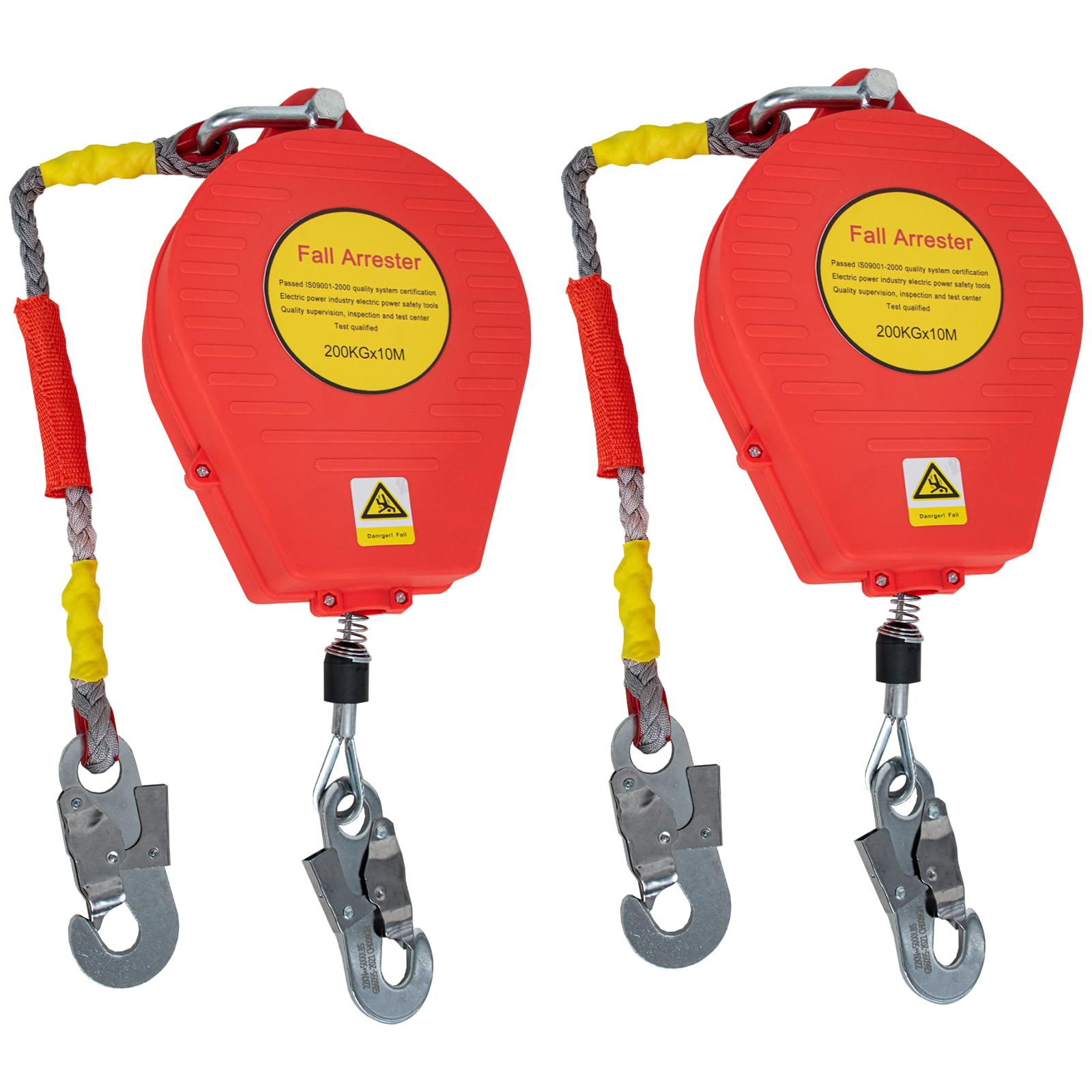 Arnes Linea de Vida Tejado 200kg, Dispositivo Anticaida Retractil Homologado 10m, Rojo Arnes Seguridad Anticaidas Retractil Trabajo Tejados/ Altura con Gancho Autoblocante(Rojo - 2 piezas,10m)