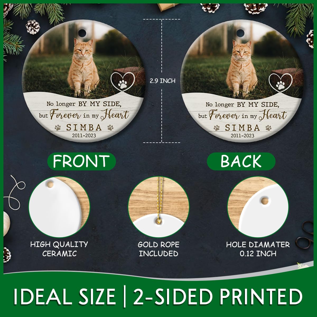 KilyHome Personalized Cat Memorial Christmas Ornament - Ceramic Pet Keepsake Gift