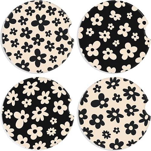 Boao 4 posavasos para automóvil de 2.56 pulgadas, absorbentes de cerámica, base antideslizante universal con muesca de dedo para mantener la