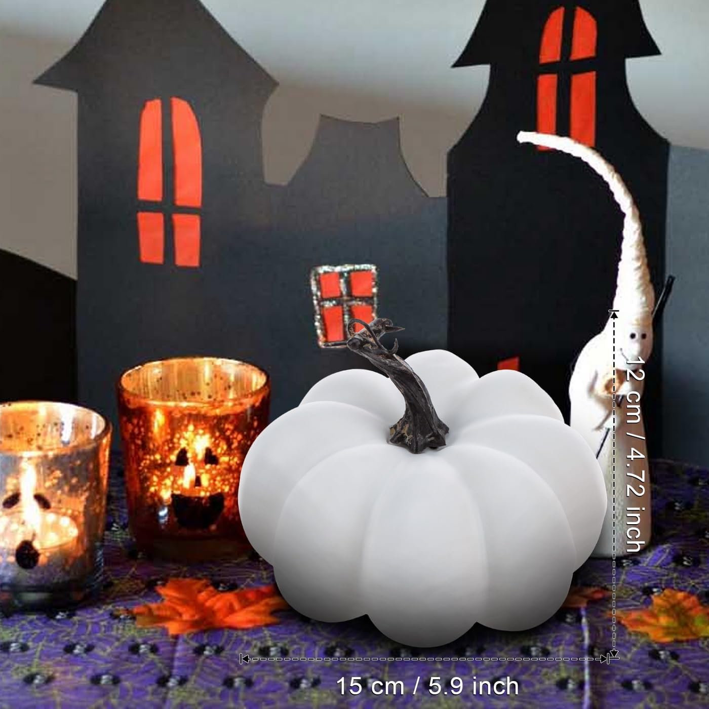 5.9 Inch White Pumpkin Artificial Foam Small Pumpkins Fall Harvest Decor Realistic DIY Craft Fake Pumpkins for Halloween Thanksgiving Wedding Party Autumn Paintable Centerpiece Decoration