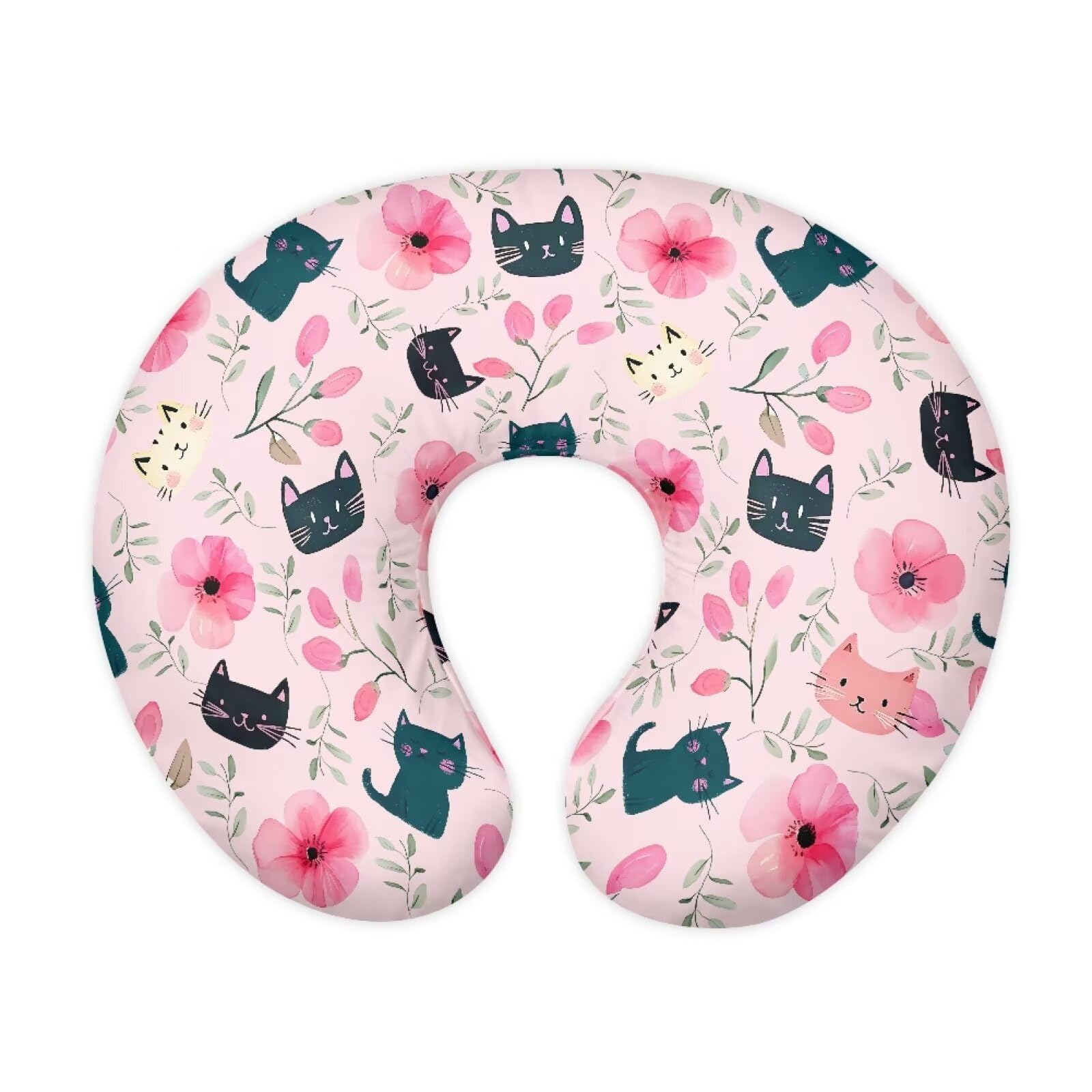 Xernghsao Baby Nursing Pillowcase for Men and Women Pink Cat and Butterfly Print Removable for Easy Daily Cleaning Stretchy Soft and Comfortable Suitable for Baby Breastfeeding and Bottle Feeding