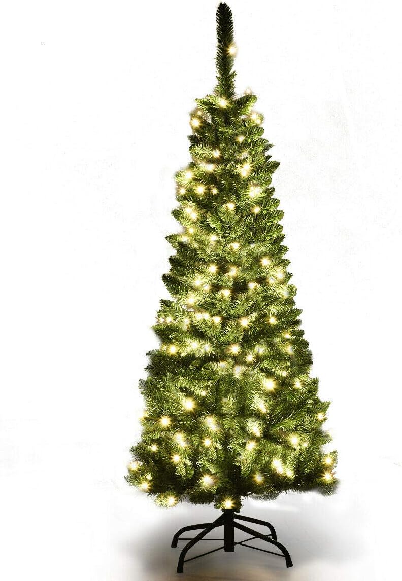 DORTALA 4.5FT Slim Pencil Christmas Tree with Warm White LED Lights