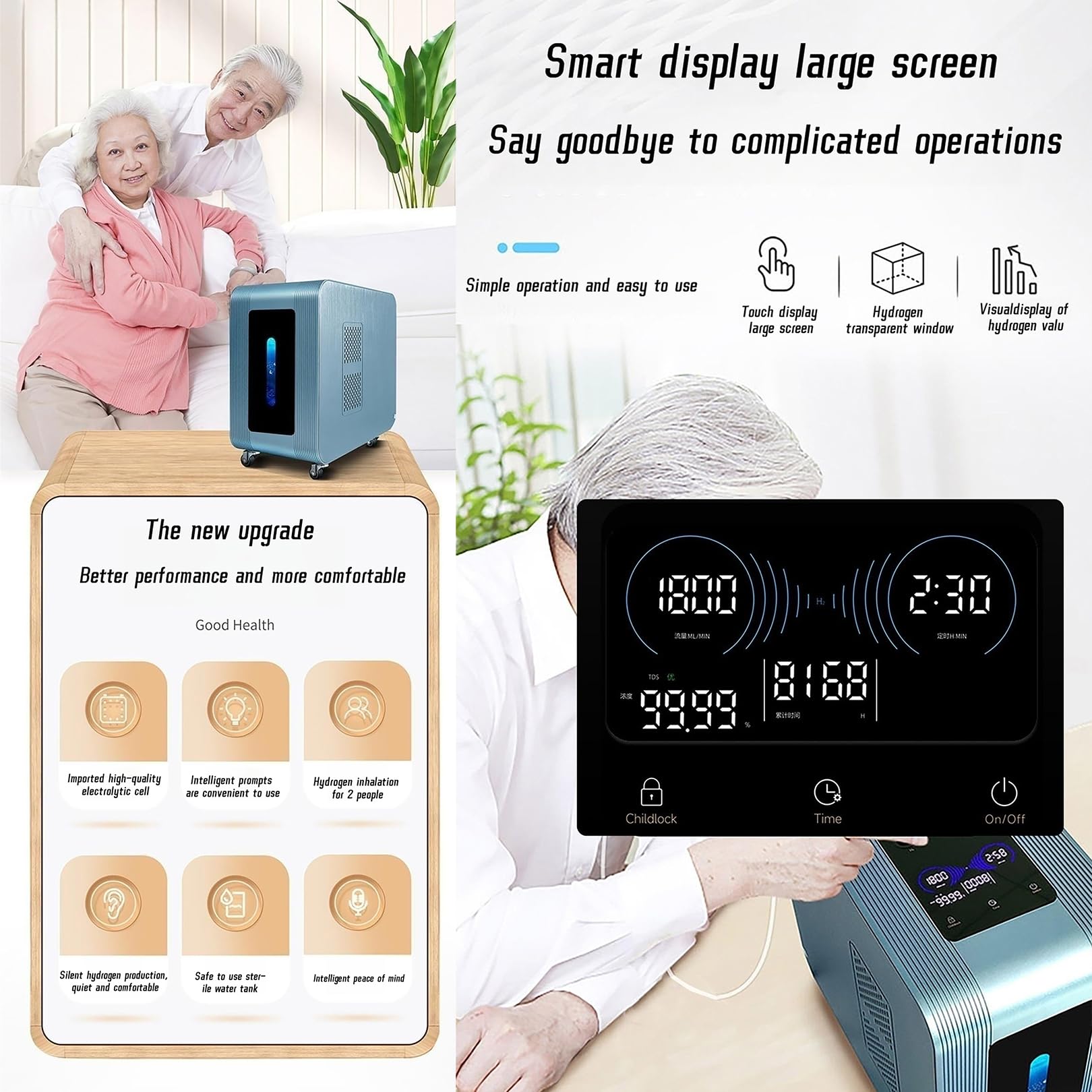 Urządzenie do inhalacji wodoru, 1200 ml/min, 5 inteligentnych systemów detekcji, technologia PEM, generator wodoru o czystości 99,99%, system inhalacji gazu Browna