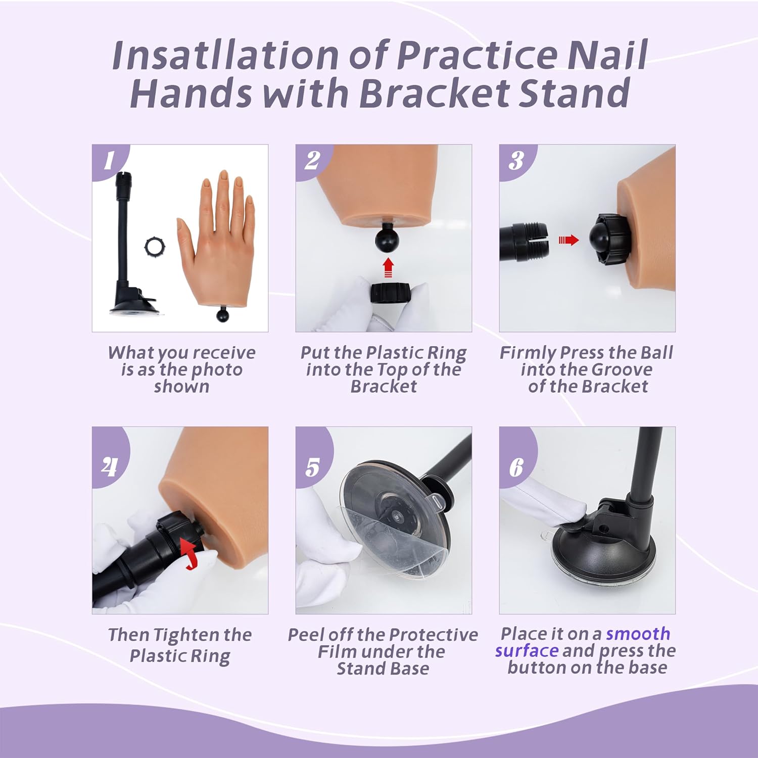 Practice Hand for Acrylic Nails,Realistic Silicone Mannequin Hand with Flexible Fingers for Acrylic Nails, Gel Polish Training, Complete Nail Art Beginner Set with Brush & File