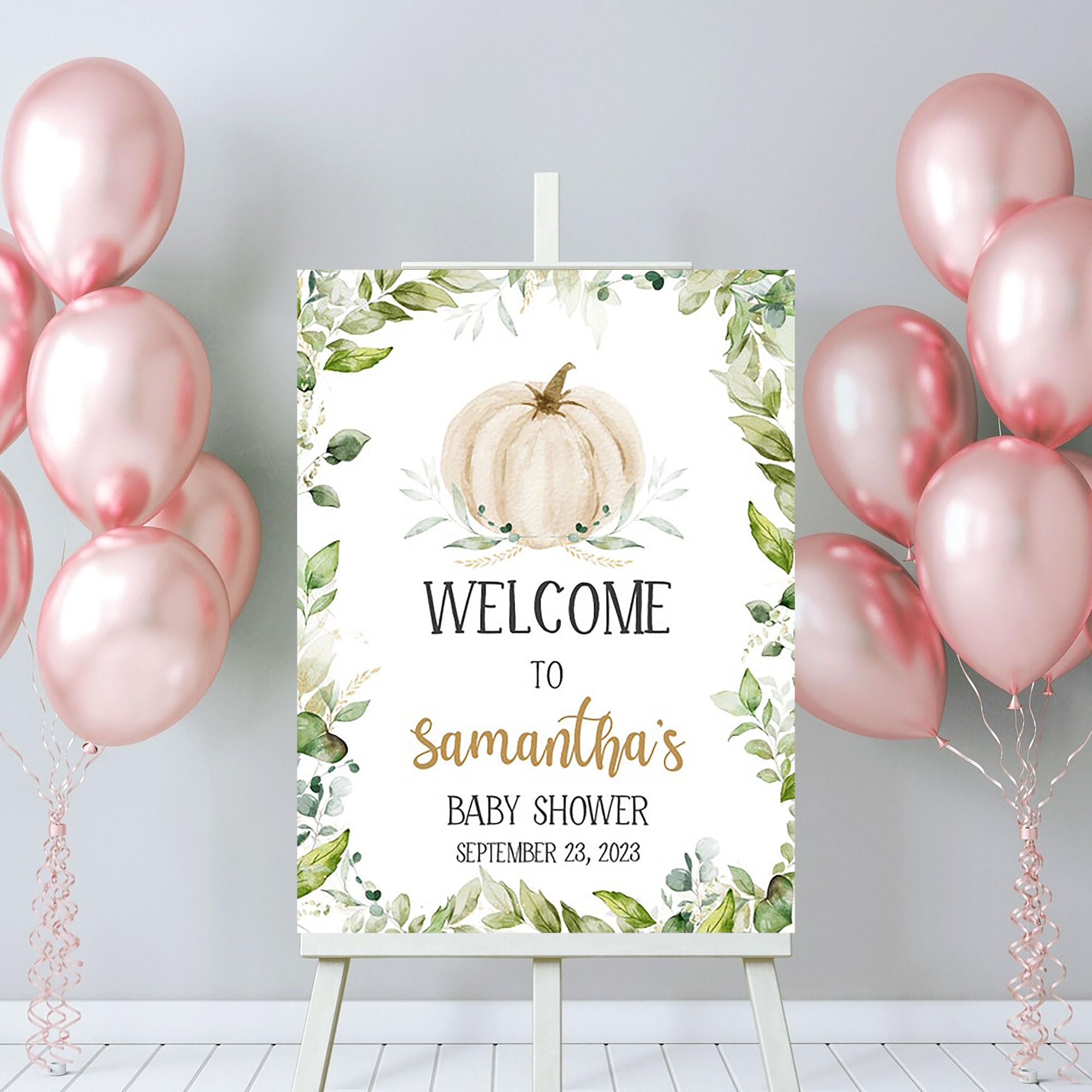 Custom Greenery Pumpkin Baby Shower Welcome Sign, Fall Baby Shower Welcome Poster, Gender Neutral Autumn Baby Shower Sign