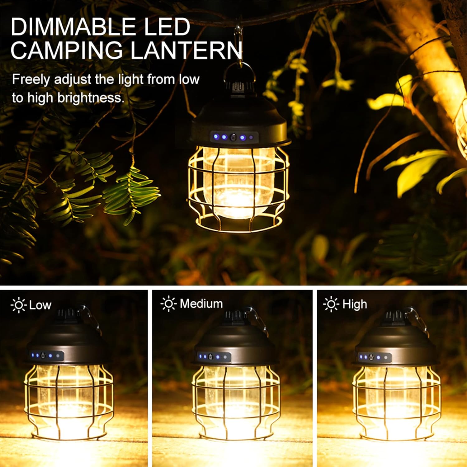 Retro Hanging Lanterns 3-Mode Metal Firm Wire Light Mini Battery Camp Lantern USB Rechargeable Lightweight Tent Light for Outdoor