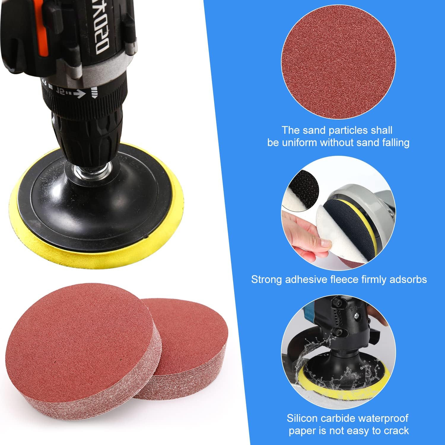 60 Disques Abrasifs 125 Mm - Grain 40 80 120 180 240 320 - Avec Adaptateur Velcro Pour Ponceuse Carrosserie Bois Métal