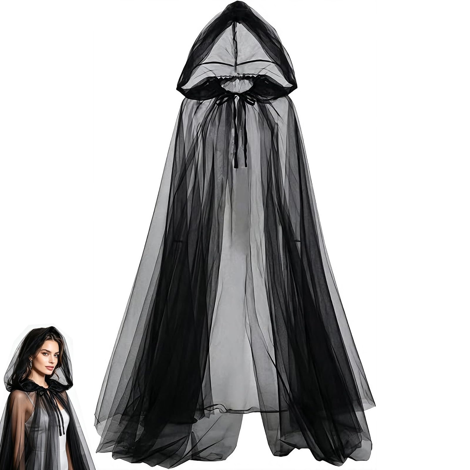 1-Piece Black Witch Cloak for Cosplay and Party Dress Up