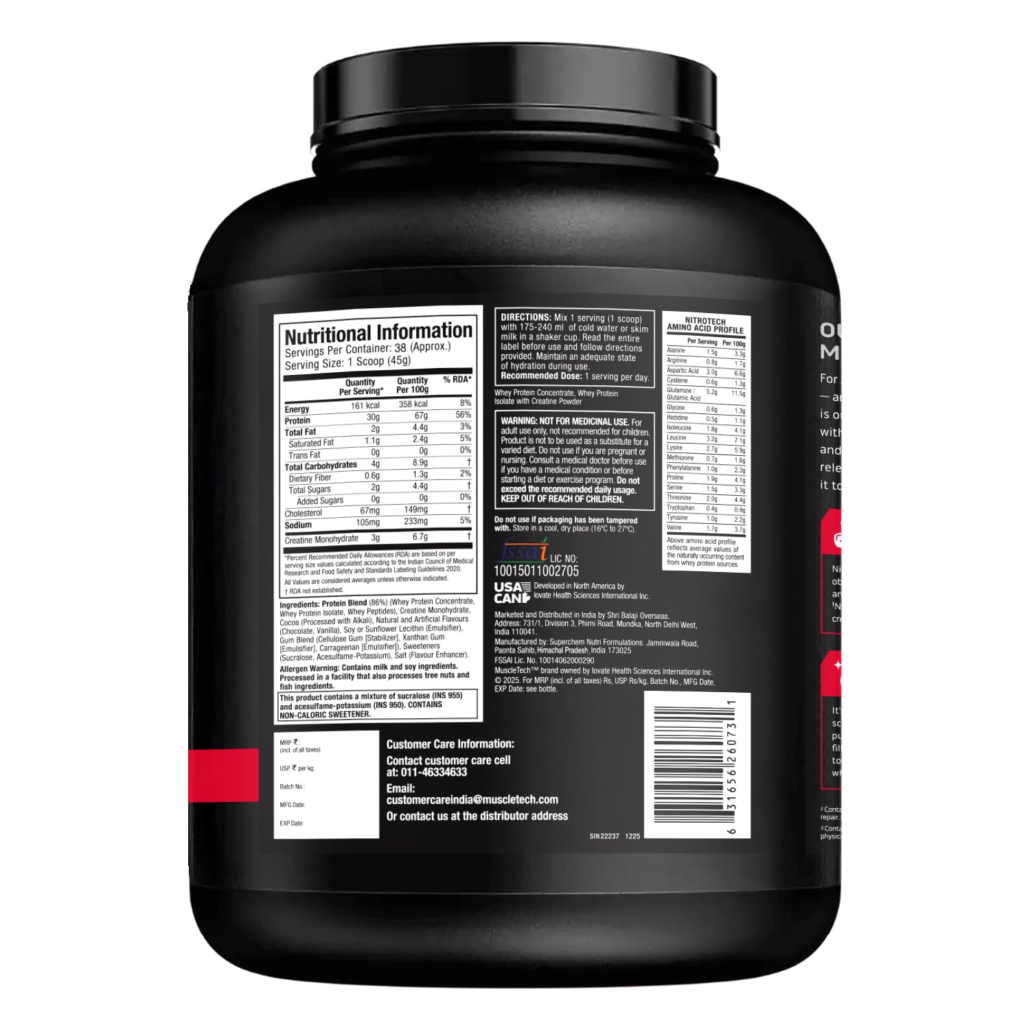 MuscleTech Nitro-Tech Whey Protein, 1.72kg (3.8lbs), Milk Chocolate, 30g Protein, 3g creatine monohydrate, 6.7g BCAA, ultimate muscle building formula, increase strength & performance — Amazon image 7