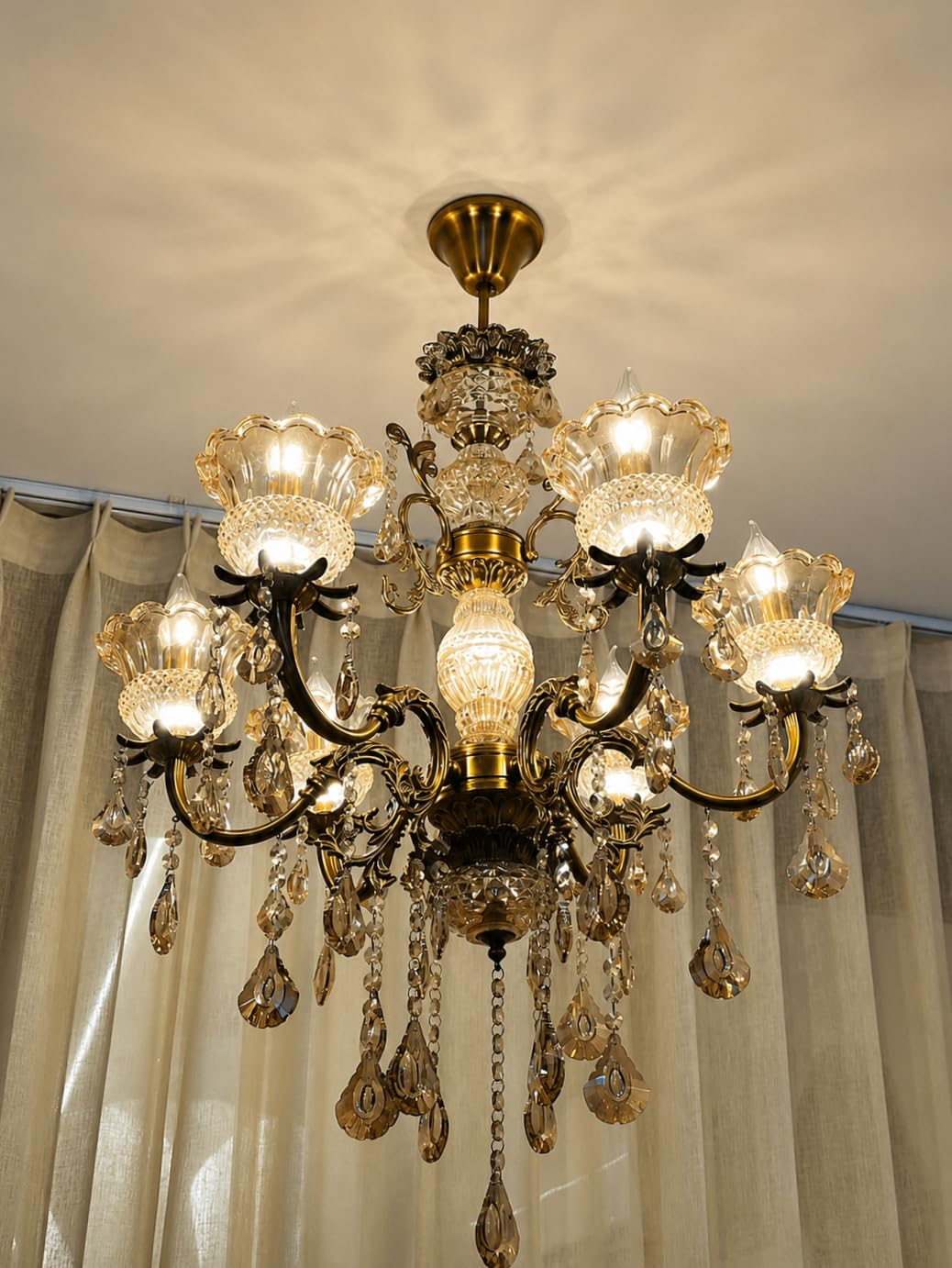 Luxury Italian Chandelier Lamp, Antique Gold Finish, 6-Light Italian Hanging Ceiling Light Fixture with Decorative Crystals with Filament Bulbs (Multicolor, 6 * 5W)(Corded Electric,Gold)-image-11