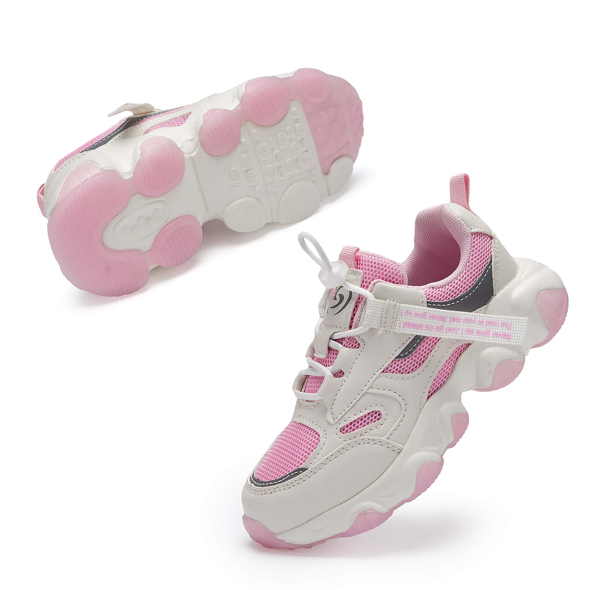 Casbeam Toddler/Little Kid Girls Shoes Running Sports Sneakers Mesh Breathable Soft Soled Slip-on Athletic Casual Shoes 057Pink 33