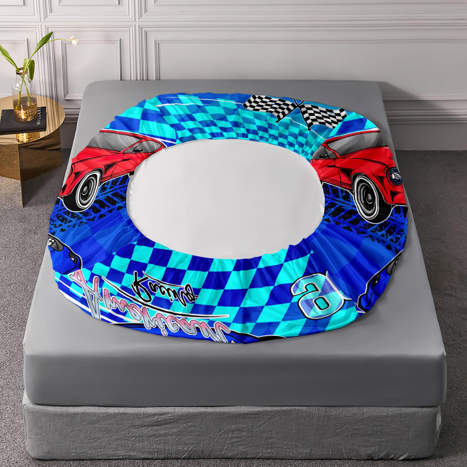 AILONEN Racing Car Bed Sheet Set - Twin Size, 4-Piece With Fitted Sheet, Flat Sheet & 2 Pillowcases