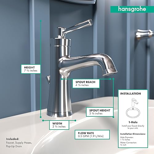 Miniatura 4 de hansgrohe Joleena 04773000 - Grifo de fregadero de baño de transicional de 1 manija de 1 8 pulgadas de alto, cromado, 04773000