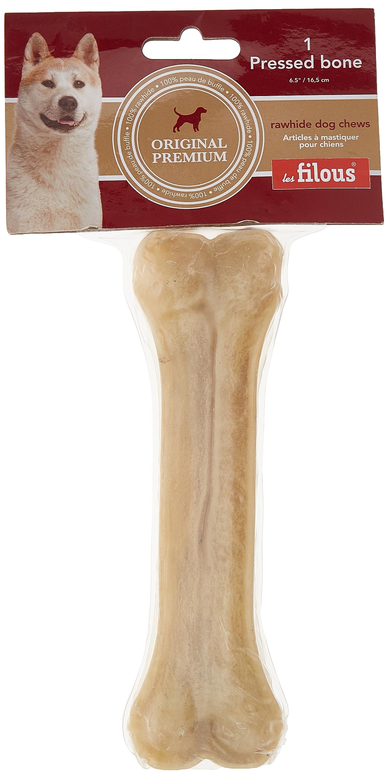 Les Filous1x Pressed Bone Dog Chew, 6.5" 90-100g, Brown