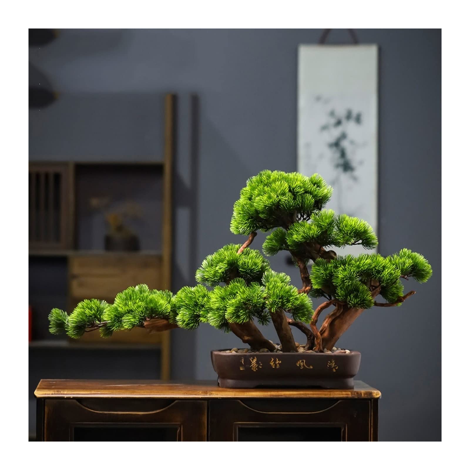 GTHTUHFD Artificial Bonsai Tree Chinese-Style Simulation Welcome Pine Bonsai Porch Cypress Pine Tree Ornaments,D