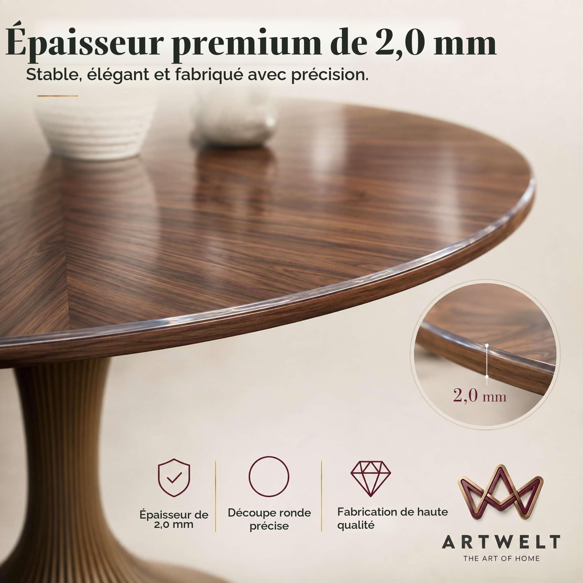 Artwelt Nappe Transparente Ronde Film Protection de Table Imperméable Lavable Résistant à la Graisse Film pour Les Tables Rondes Taille Souhaitée en Diamètre 60cm