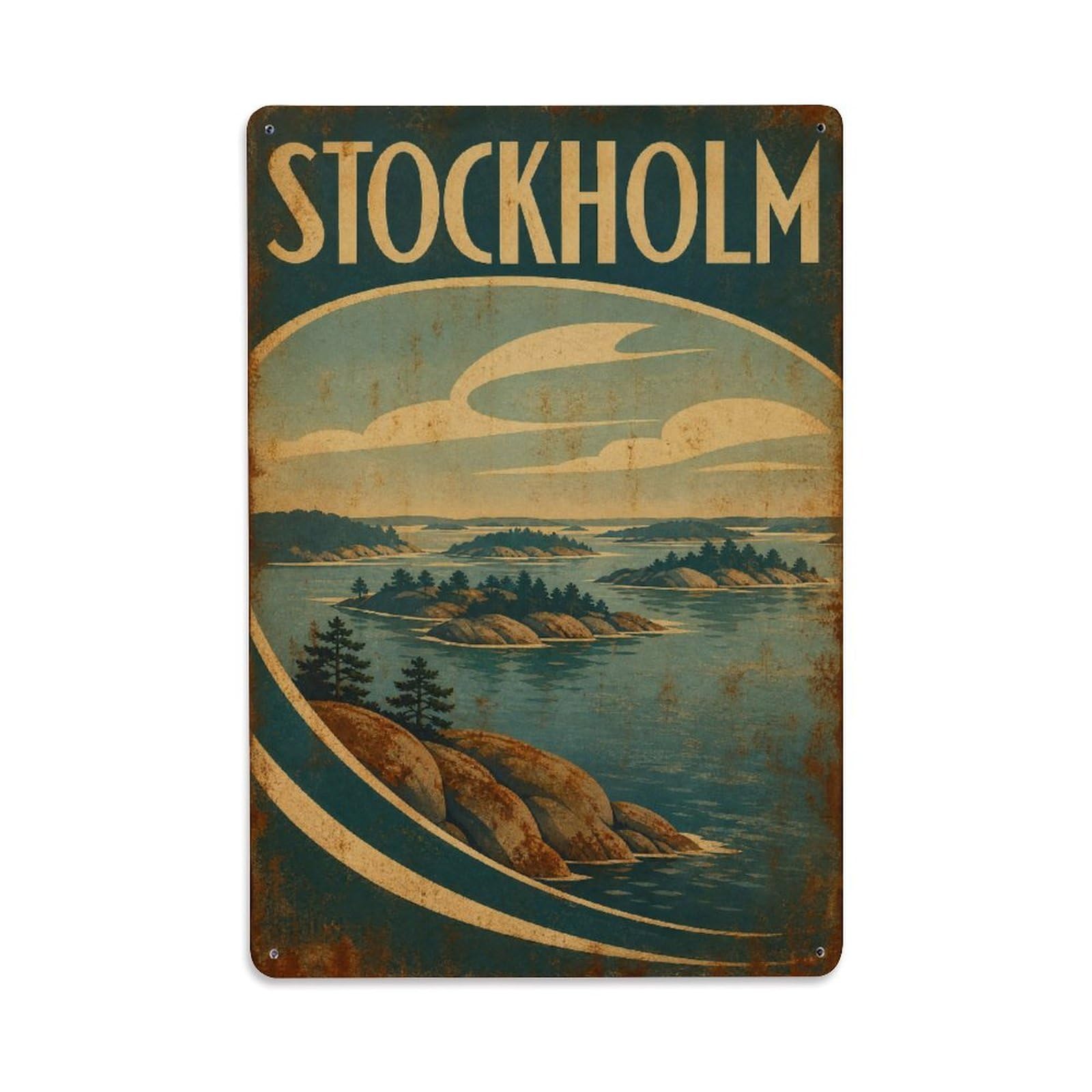 Huiyhb 8X12inch(20X30cm) Vintage Travel Stockholm Archipelago View Sweden Metal Tin Sign