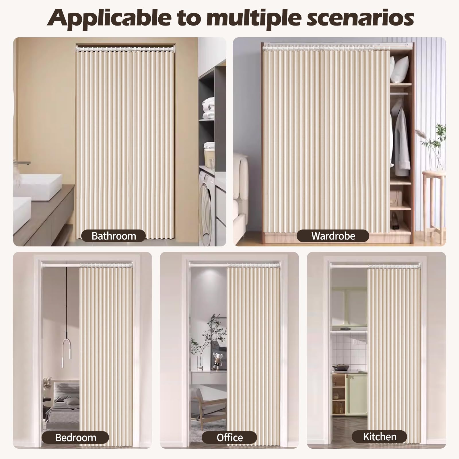 Rideau Occultant avec Barre sans Perçage,Rideau Separation de Piece avec Bouton Magnétique Thermiques Isolants Anti Froid et Chaleur,Rideau de Porte Opaque,200cm de Haut pour Salon,Cuisine,Vestiaire