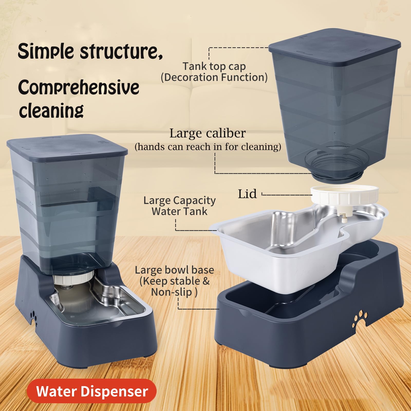 Distributore automatico di cibo per cani e cani da 5 l, distributore di acqua per gatti e gatti di taglia media e grande, gatti e altri animali domestici (set da 5 l, grigio scuro)