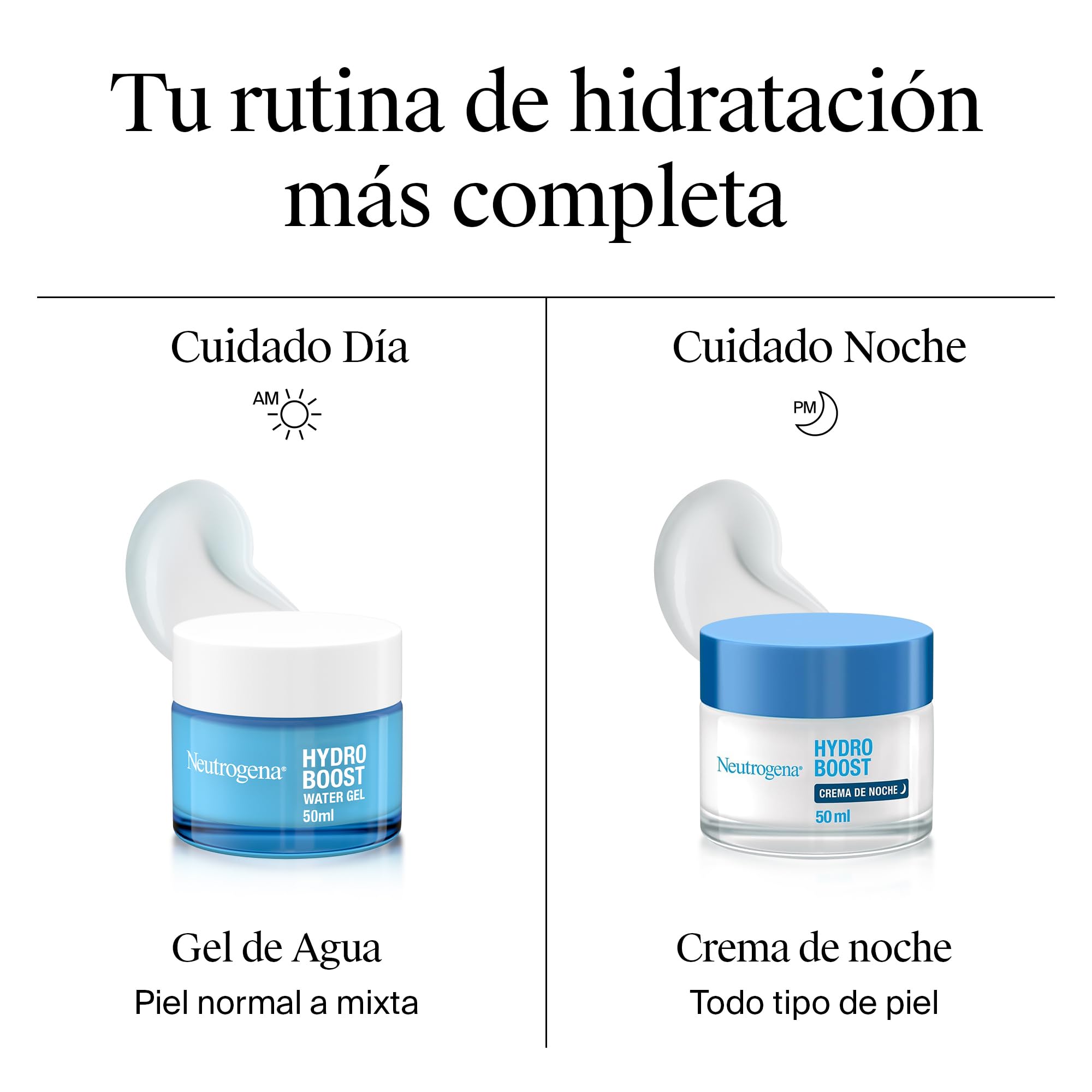 Neutrogena Hydro Boost Rutina de Hidratación Facial con Gel de Agua (50 ml) y Crema de Noche (50 ml), set 2x crema hidratante facial para 24 h de hidratación y regeneración con Ácido Hialurónico