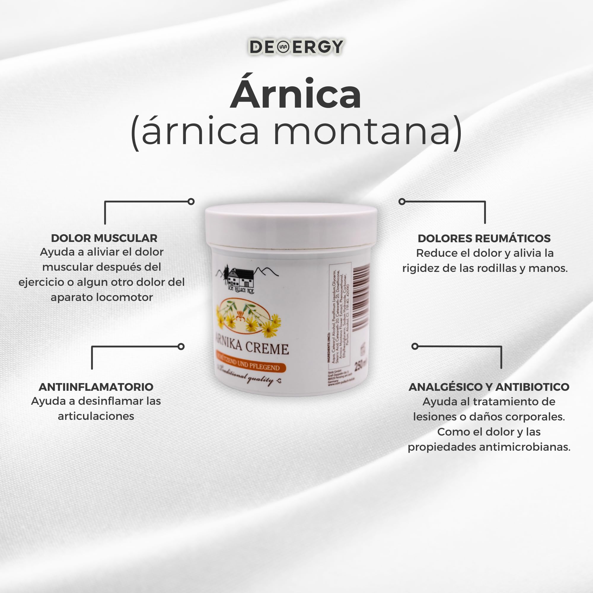 DEMERGY® Sin Dolor Crema Arnica Antiinflamatoria Nueva Formula, Producto Aleman | Elimina Dolor Muscular Articulaciones | Potente Crema Piernas Cansadas y Deportistas Unisex – Todas las edades