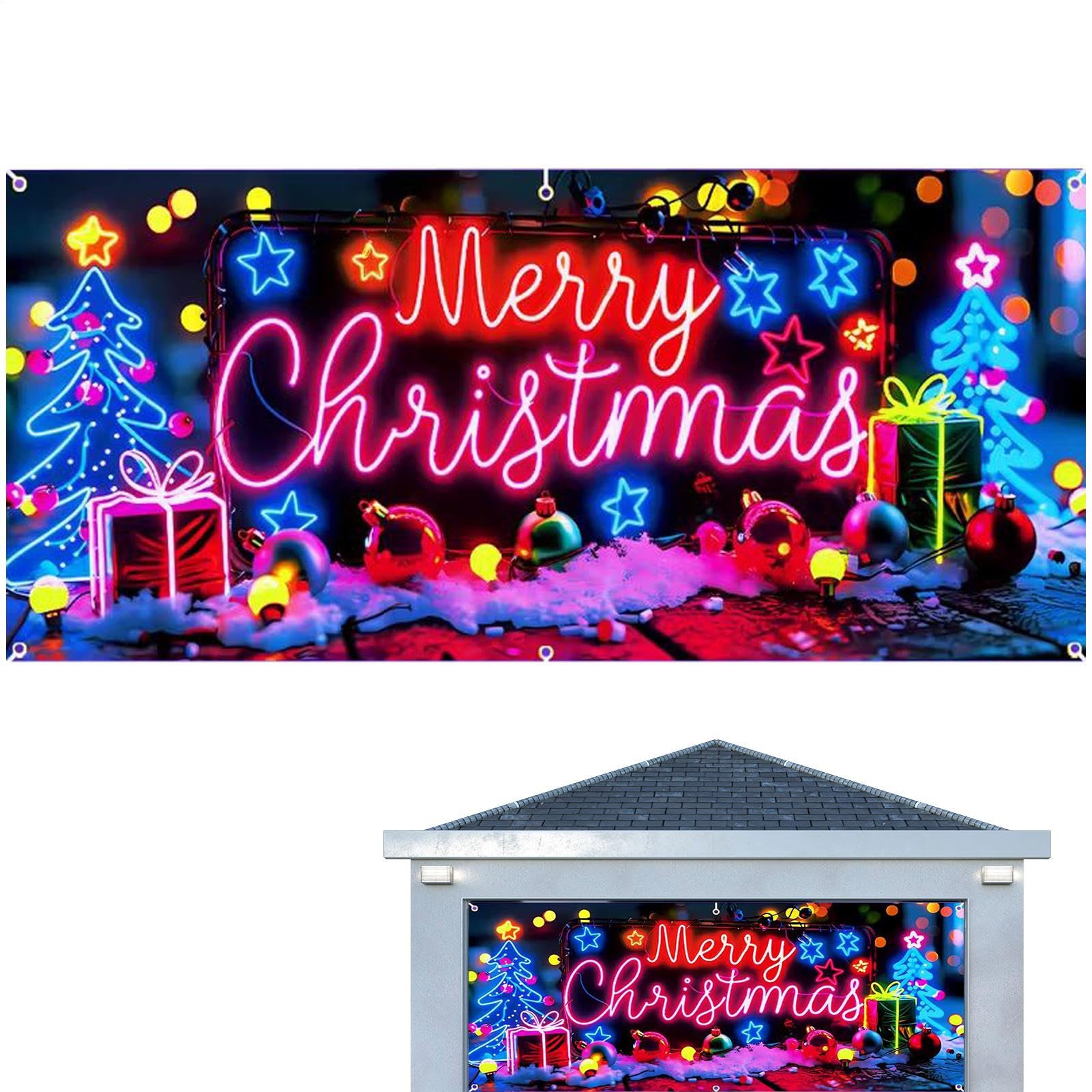 Housse de garage de Noël étanche avec lumière LED grande couverture festive