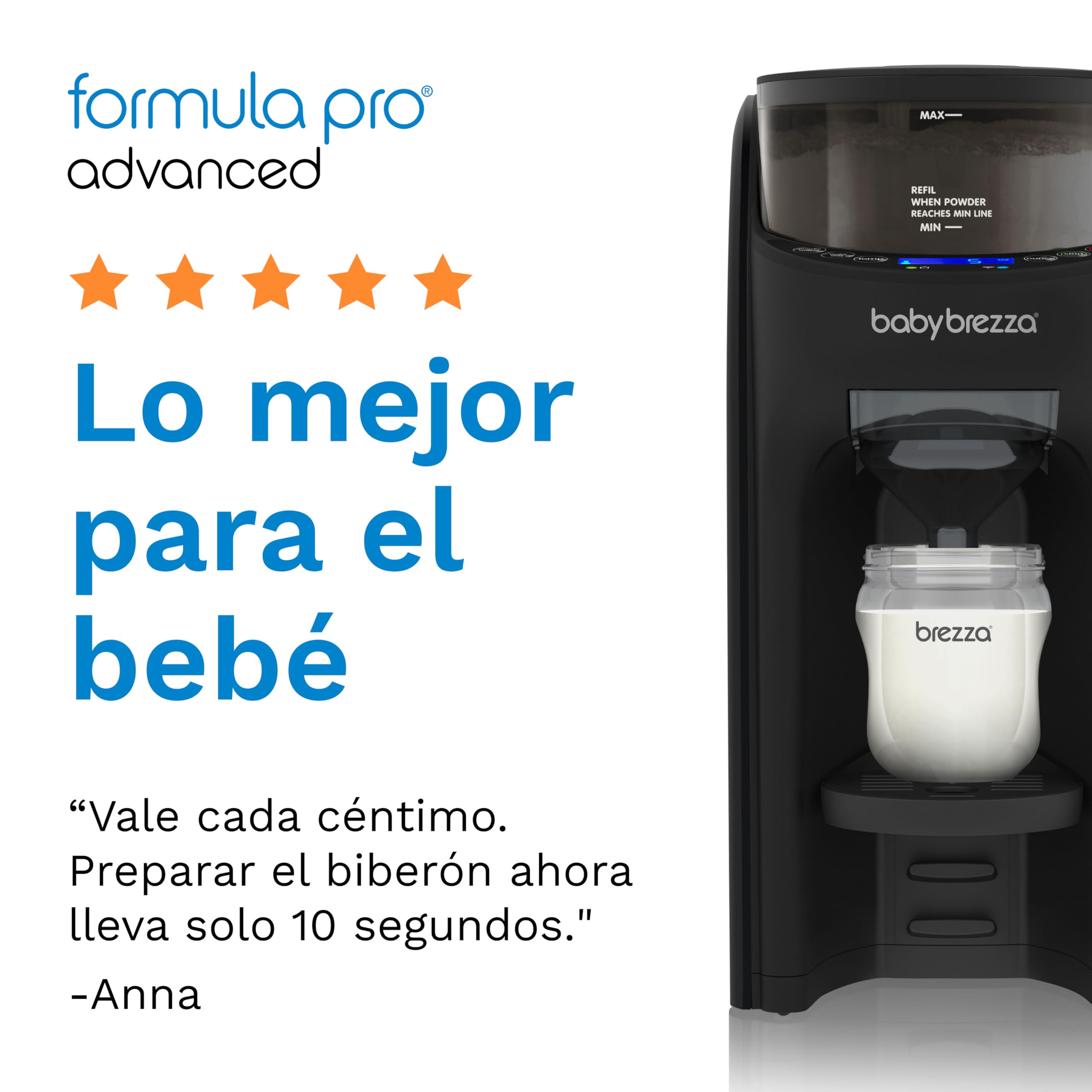 Baby Brezza - Formula Pro Advanced, Preparador de Biberones Automático y Dosificador de Fórmula, Máquina para hacer Biberones, Incluye Recambio de Embudo y Cubierta, Set Negro